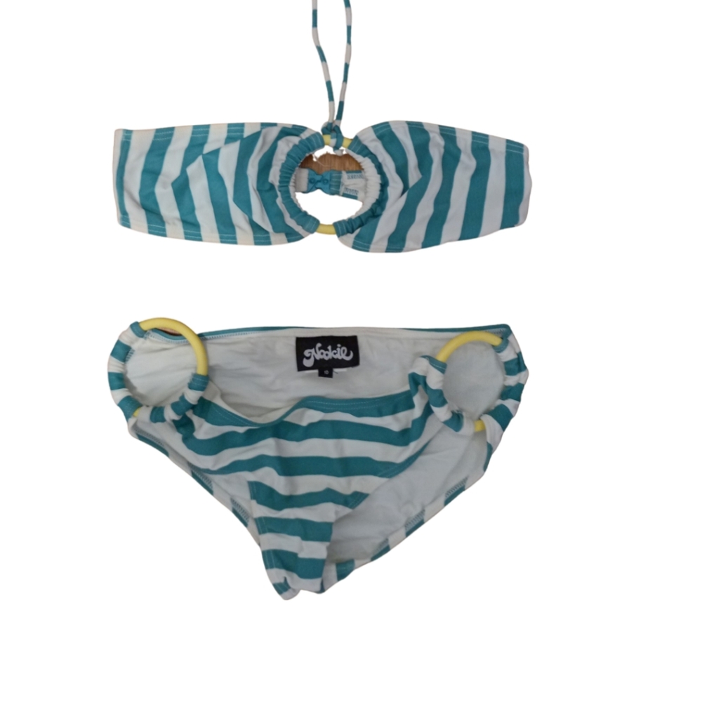 Nookie beach turquoise striped bikini Ring set in size 10